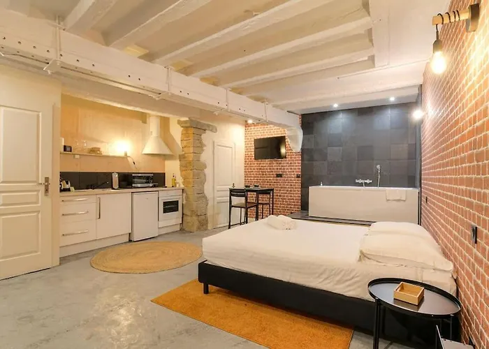Industrial-Style Studio With Bathtub, Vieux-Lyon