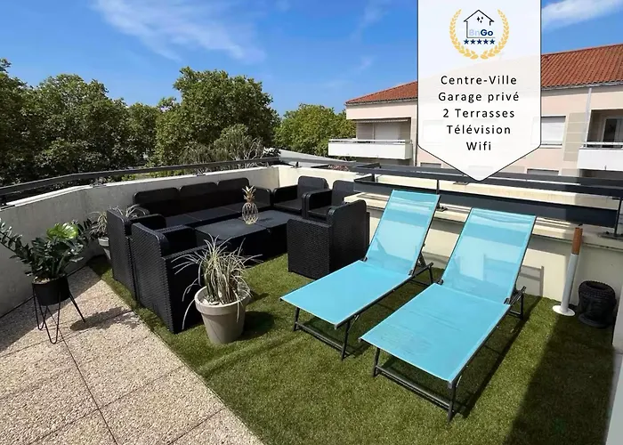 BnGo I Immense RoofTop Lyon I 2 chambres, 4 places parkings, 2 immenses terrasses, 8 personnes